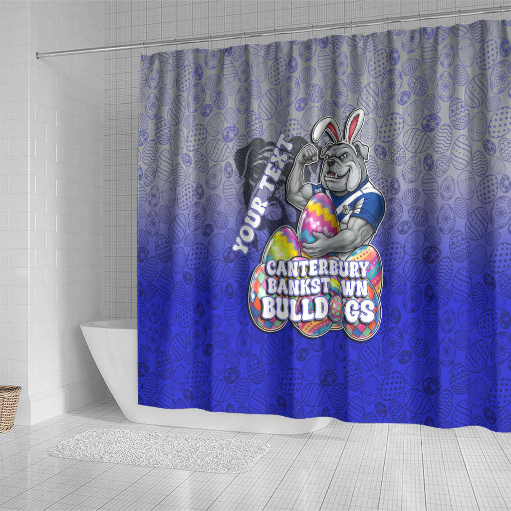 Personalized Canterbury-Bankstown Bulldogs Shower Curtain Easter Mascot - Colorful Eggs Cartoon Style