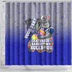 Personalized Canterbury-Bankstown Bulldogs Shower Curtain Easter Mascot - Colorful Eggs Cartoon Style