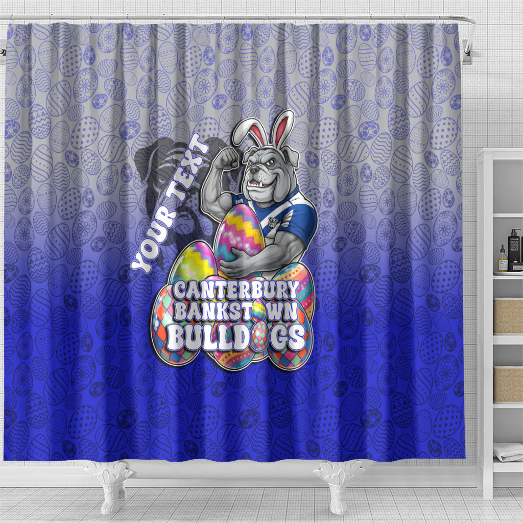 Personalized Canterbury-Bankstown Bulldogs Shower Curtain Easter Mascot - Colorful Eggs Cartoon Style