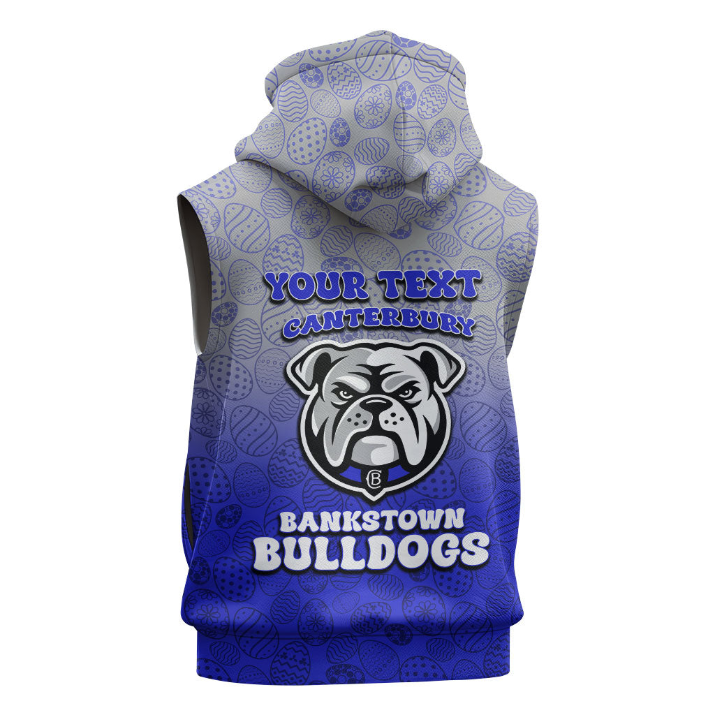 Personalized Canterbury-Bankstown Bulldogs Sleeveless Hoodie Easter Mascot - Colorful Eggs Cartoon Style