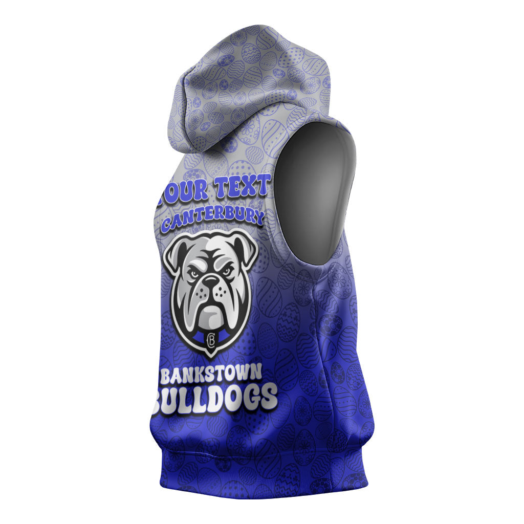 Personalized Canterbury-Bankstown Bulldogs Sleeveless Hoodie Easter Mascot - Colorful Eggs Cartoon Style