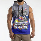 Personalized Canterbury-Bankstown Bulldogs Sleeveless Hoodie Easter Mascot - Colorful Eggs Cartoon Style