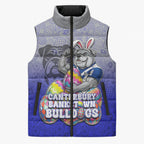 Personalized Canterbury-Bankstown Bulldogs Sleeveless Puffer Jacket Easter Mascot - Colorful Eggs Cartoon Style