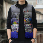 Personalized Canterbury-Bankstown Bulldogs Sleeveless Puffer Jacket Easter Mascot - Colorful Eggs Cartoon Style