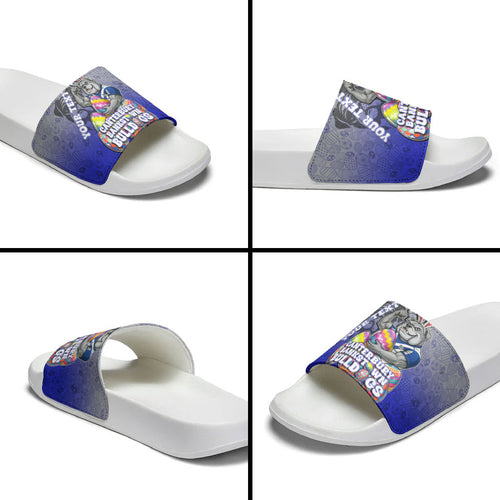 Personalized Canterbury-Bankstown Bulldogs Slide Sandals Easter Mascot - Colorful Eggs Cartoon Style