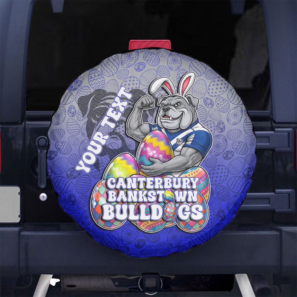 Personalized Canterbury-Bankstown Bulldogs Spare Tire Cover Easter Mascot - Colorful Eggs Cartoon Style