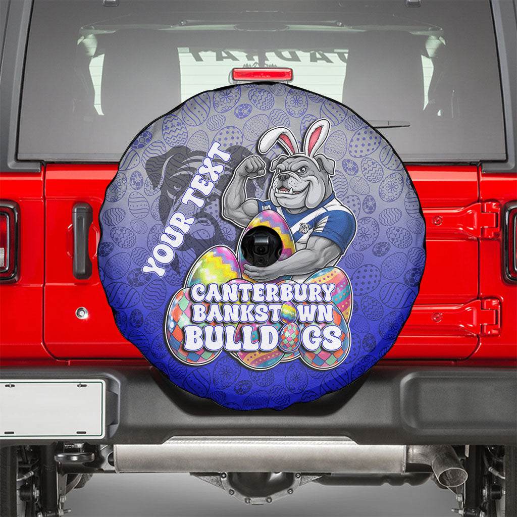 Personalized Canterbury-Bankstown Bulldogs Spare Tire Cover Easter Mascot - Colorful Eggs Cartoon Style
