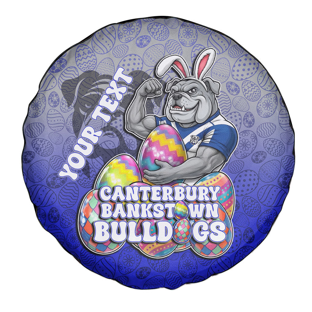 Personalized Canterbury-Bankstown Bulldogs Spare Tire Cover Easter Mascot - Colorful Eggs Cartoon Style
