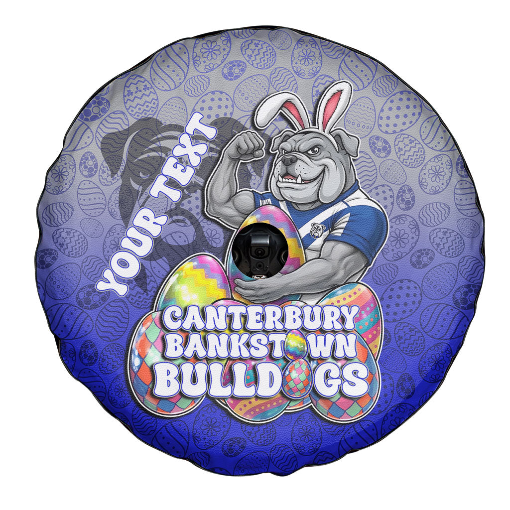 Personalized Canterbury-Bankstown Bulldogs Spare Tire Cover Easter Mascot - Colorful Eggs Cartoon Style