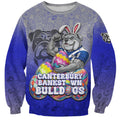 Personalized Canterbury-Bankstown Bulldogs Sweatshirt Easter Mascot - Colorful Eggs Cartoon Style