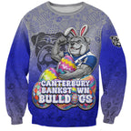 Personalized Canterbury-Bankstown Bulldogs Sweatshirt Easter Mascot - Colorful Eggs Cartoon Style