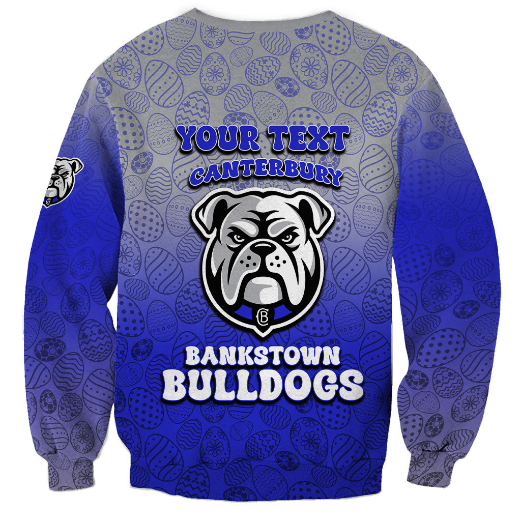 Personalized Canterbury-Bankstown Bulldogs Sweatshirt Easter Mascot - Colorful Eggs Cartoon Style