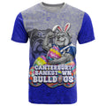 Personalized Canterbury-Bankstown Bulldogs T Shirt Easter Mascot - Colorful Eggs Cartoon Style