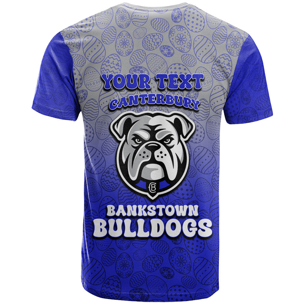 Personalized Canterbury-Bankstown Bulldogs T Shirt Easter Mascot - Colorful Eggs Cartoon Style