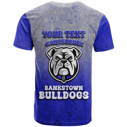 Personalized Canterbury-Bankstown Bulldogs T Shirt Easter Mascot - Colorful Eggs Cartoon Style