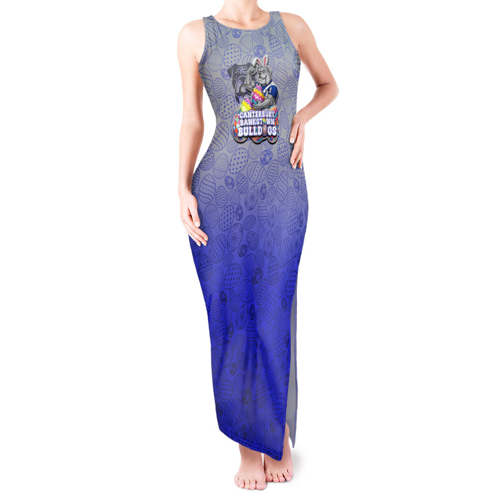 Personalized Canterbury-Bankstown Bulldogs Tank Maxi Dress Easter Mascot - Colorful Eggs Cartoon Style