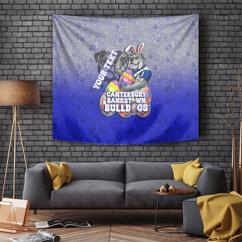 Personalized Canterbury-Bankstown Bulldogs Tapestry Easter Mascot - Colorful Eggs Cartoon Style