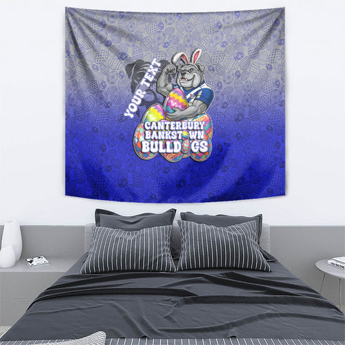 Personalized Canterbury-Bankstown Bulldogs Tapestry Easter Mascot - Colorful Eggs Cartoon Style