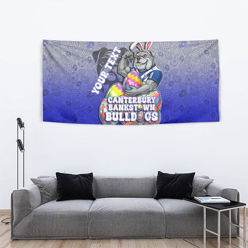 Personalized Canterbury-Bankstown Bulldogs Tapestry Easter Mascot - Colorful Eggs Cartoon Style