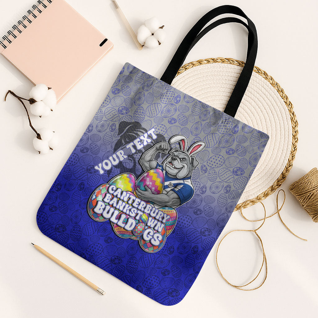 Personalized Canterbury-Bankstown Bulldogs Tote Bag Easter Mascot - Colorful Eggs Cartoon Style