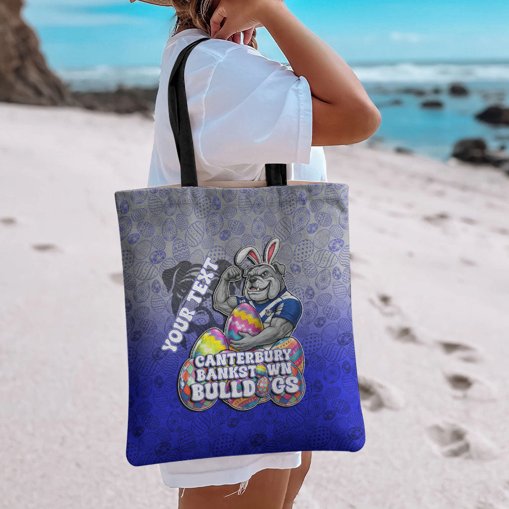Personalized Canterbury-Bankstown Bulldogs Tote Bag Easter Mascot - Colorful Eggs Cartoon Style