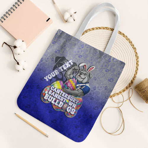 Personalized Canterbury-Bankstown Bulldogs Tote Bag Easter Mascot - Colorful Eggs Cartoon Style