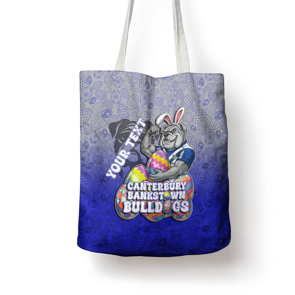 Personalized Canterbury-Bankstown Bulldogs Tote Bag Easter Mascot - Colorful Eggs Cartoon Style
