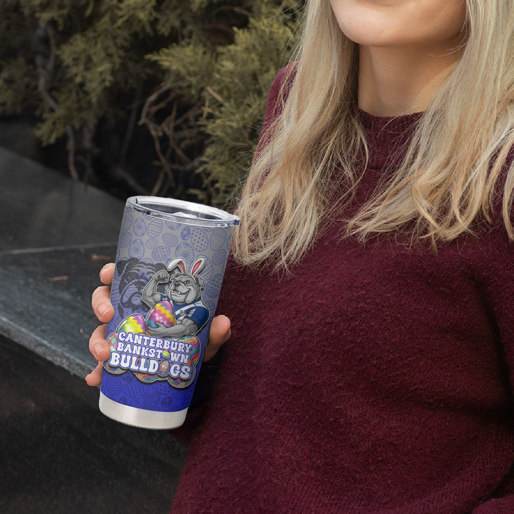 Personalized Canterbury-Bankstown Bulldogs Tumbler Cup Easter Mascot - Colorful Eggs Cartoon Style