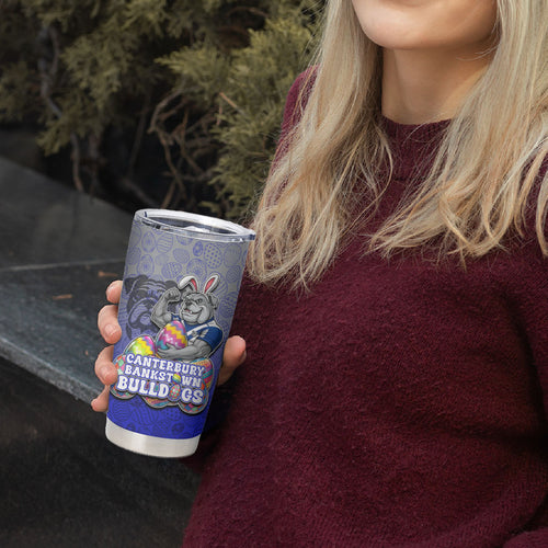 Personalized Canterbury-Bankstown Bulldogs Tumbler Cup Easter Mascot - Colorful Eggs Cartoon Style