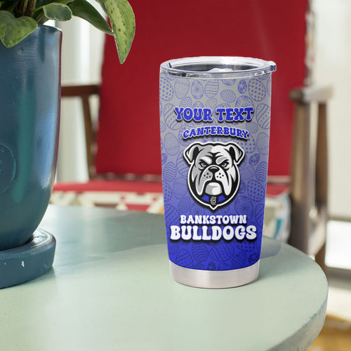 Personalized Canterbury-Bankstown Bulldogs Tumbler Cup Easter Mascot - Colorful Eggs Cartoon Style