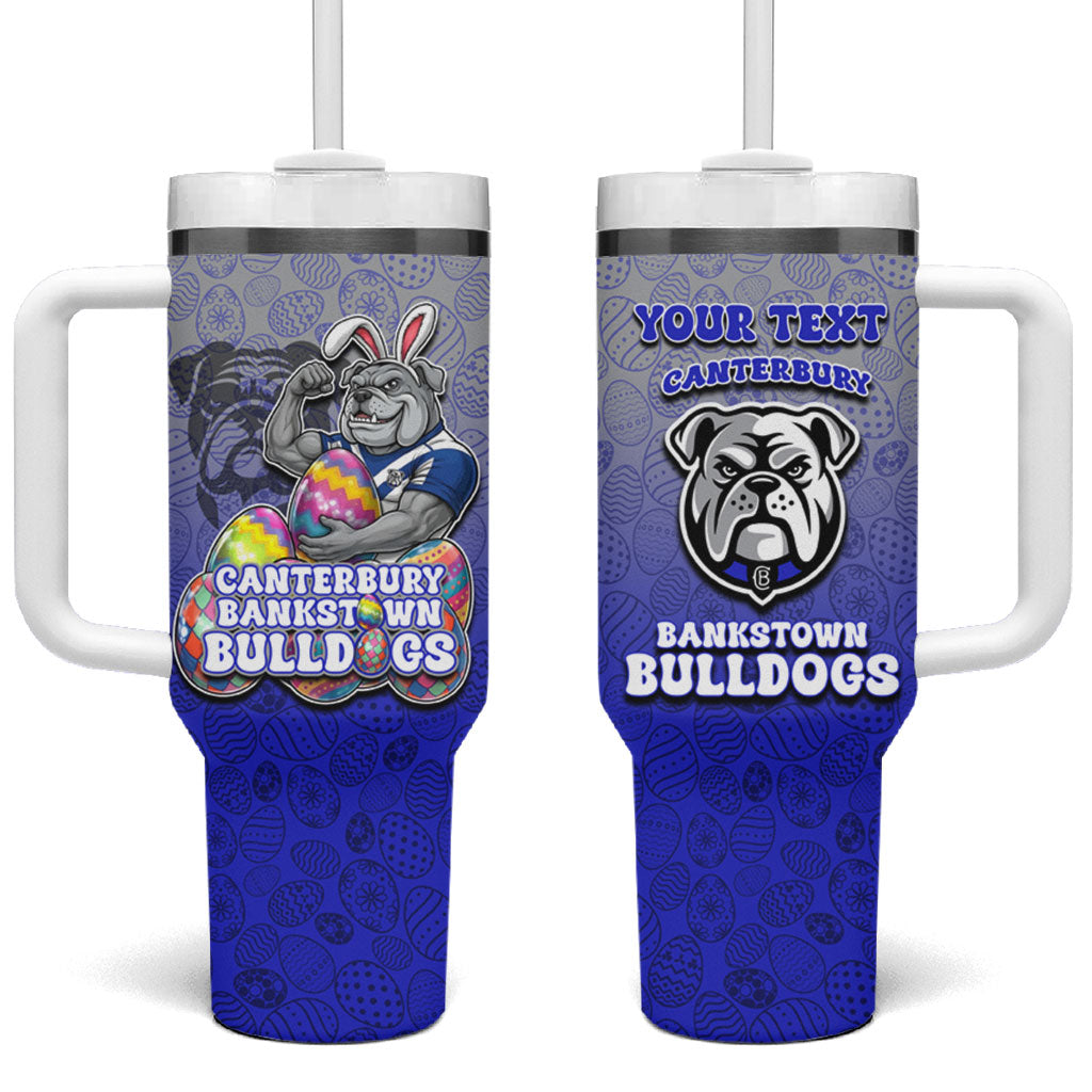 Personalized Canterbury-Bankstown Bulldogs Tumbler With Handle Easter Mascot - Colorful Eggs Cartoon Style