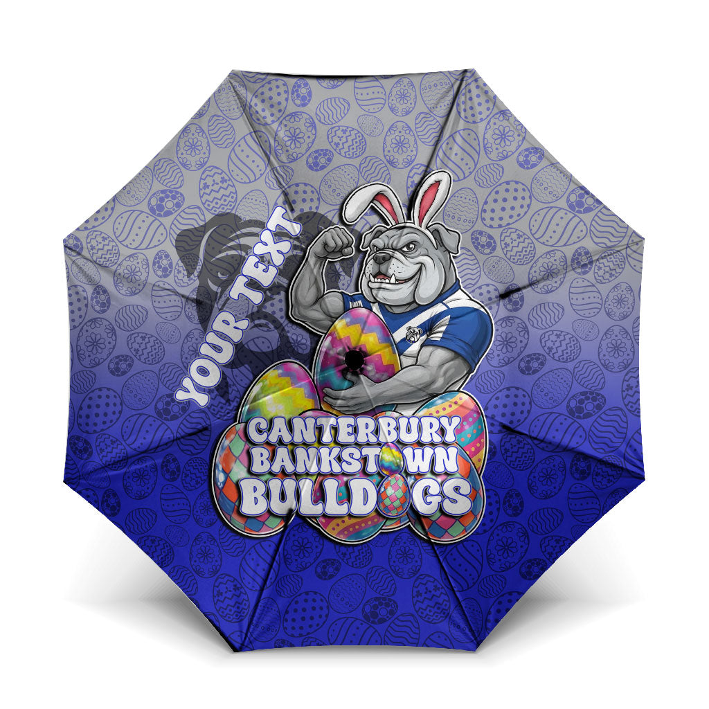 Personalized Canterbury-Bankstown Bulldogs Umbrella Easter Mascot - Colorful Eggs Cartoon Style
