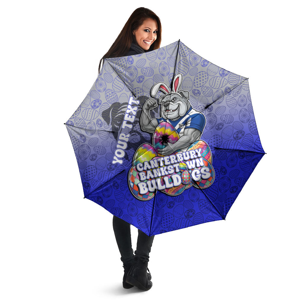 Personalized Canterbury-Bankstown Bulldogs Umbrella Easter Mascot - Colorful Eggs Cartoon Style