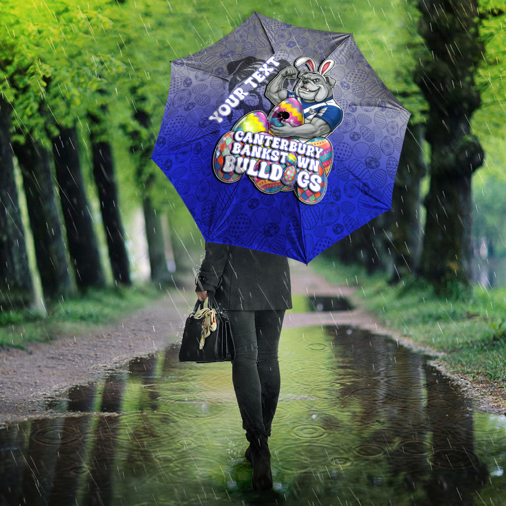 Personalized Canterbury-Bankstown Bulldogs Umbrella Easter Mascot - Colorful Eggs Cartoon Style