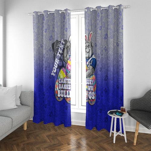 Personalized Canterbury-Bankstown Bulldogs Window Curtain Easter Mascot - Colorful Eggs Cartoon Style