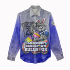 Personalized Canterbury-Bankstown Bulldogs Women Casual Shirt Easter Mascot - Colorful Eggs Cartoon Style