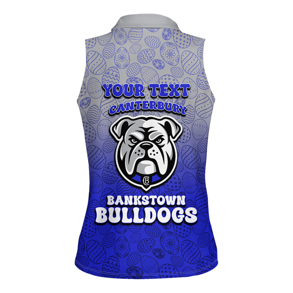 Personalized Canterbury-Bankstown Bulldogs Women Sleeveless Polo Shirt Easter Mascot - Colorful Eggs Cartoon Style