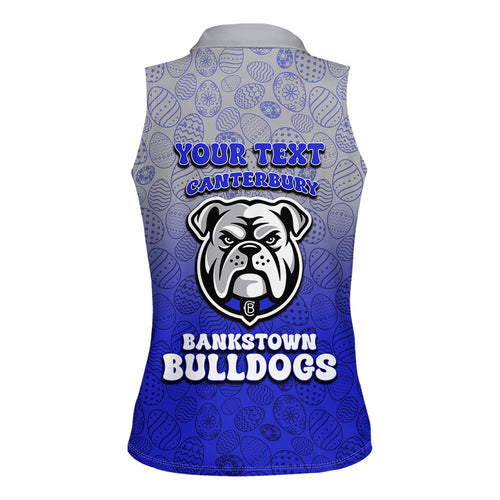 Personalized Canterbury-Bankstown Bulldogs Women Sleeveless Polo Shirt Easter Mascot - Colorful Eggs Cartoon Style