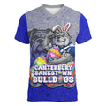 Personalized Canterbury-Bankstown Bulldogs Women V-Neck T-Shirt Easter Mascot - Colorful Eggs Cartoon Style