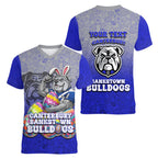Personalized Canterbury-Bankstown Bulldogs Women V-Neck T-Shirt Easter Mascot - Colorful Eggs Cartoon Style
