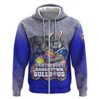 Personalized Canterbury-Bankstown Bulldogs Zip Hoodie Easter Mascot - Colorful Eggs Cartoon Style