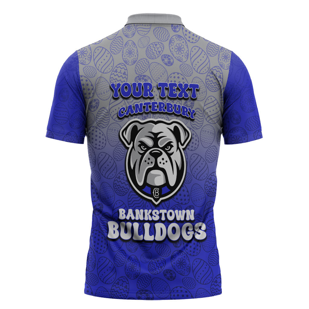 Personalized Canterbury-Bankstown Bulldogs Zipper Polo Shirt Easter Mascot - Colorful Eggs Cartoon Style