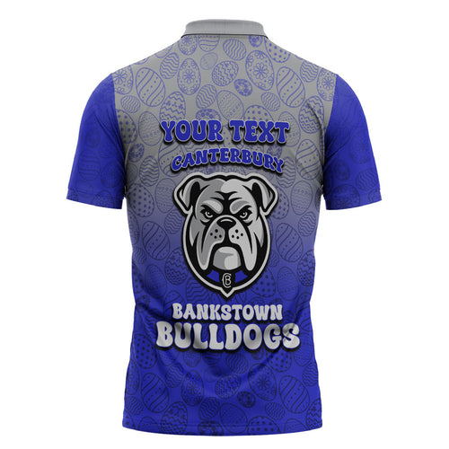 Personalized Canterbury-Bankstown Bulldogs Zipper Polo Shirt Easter Mascot - Colorful Eggs Cartoon Style