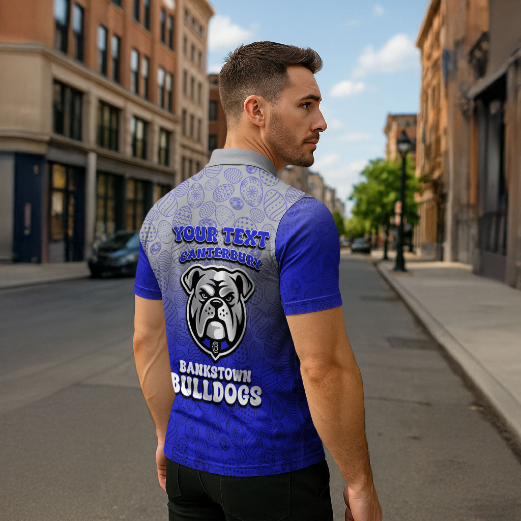 Personalized Canterbury-Bankstown Bulldogs Zipper Polo Shirt Easter Mascot - Colorful Eggs Cartoon Style