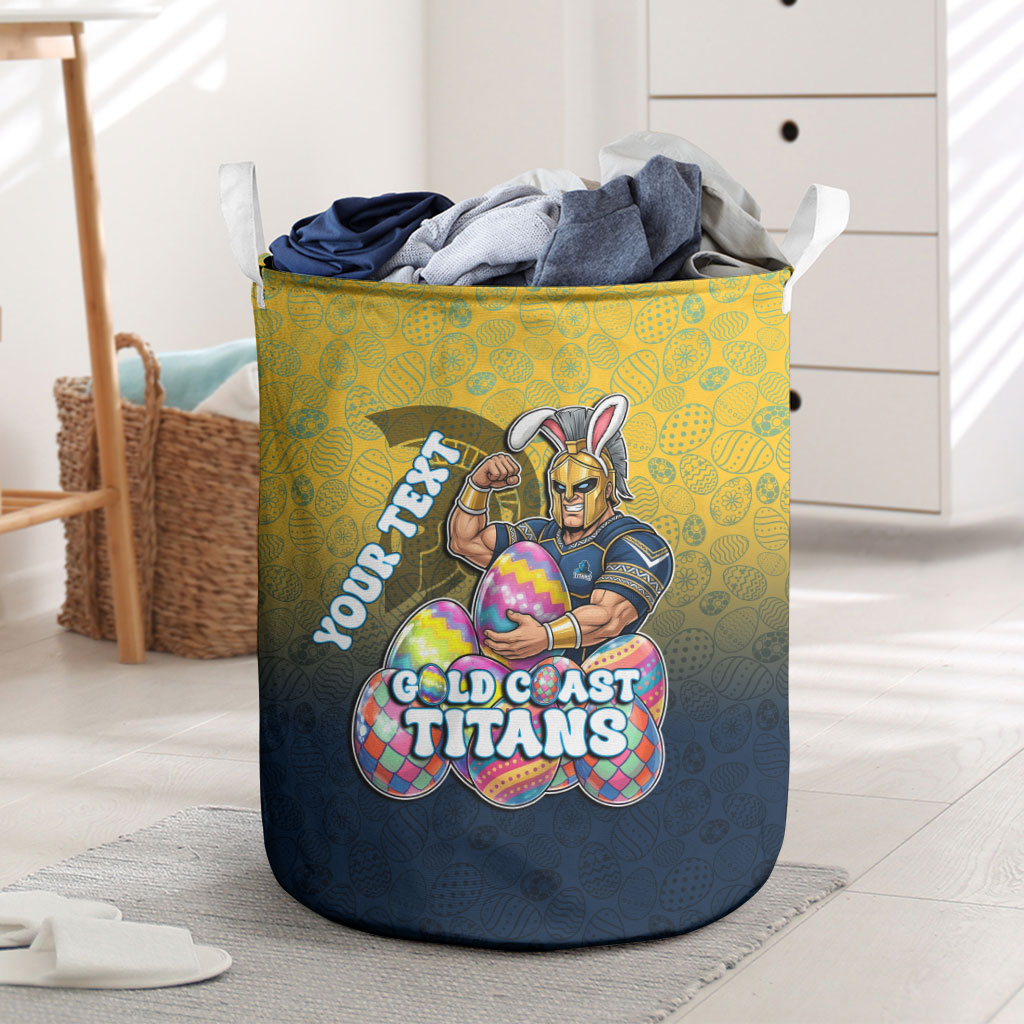 Personalized Gold Coast Titans Laundry Basket Easter Mascot - Colorful Eggs Cartoon Style