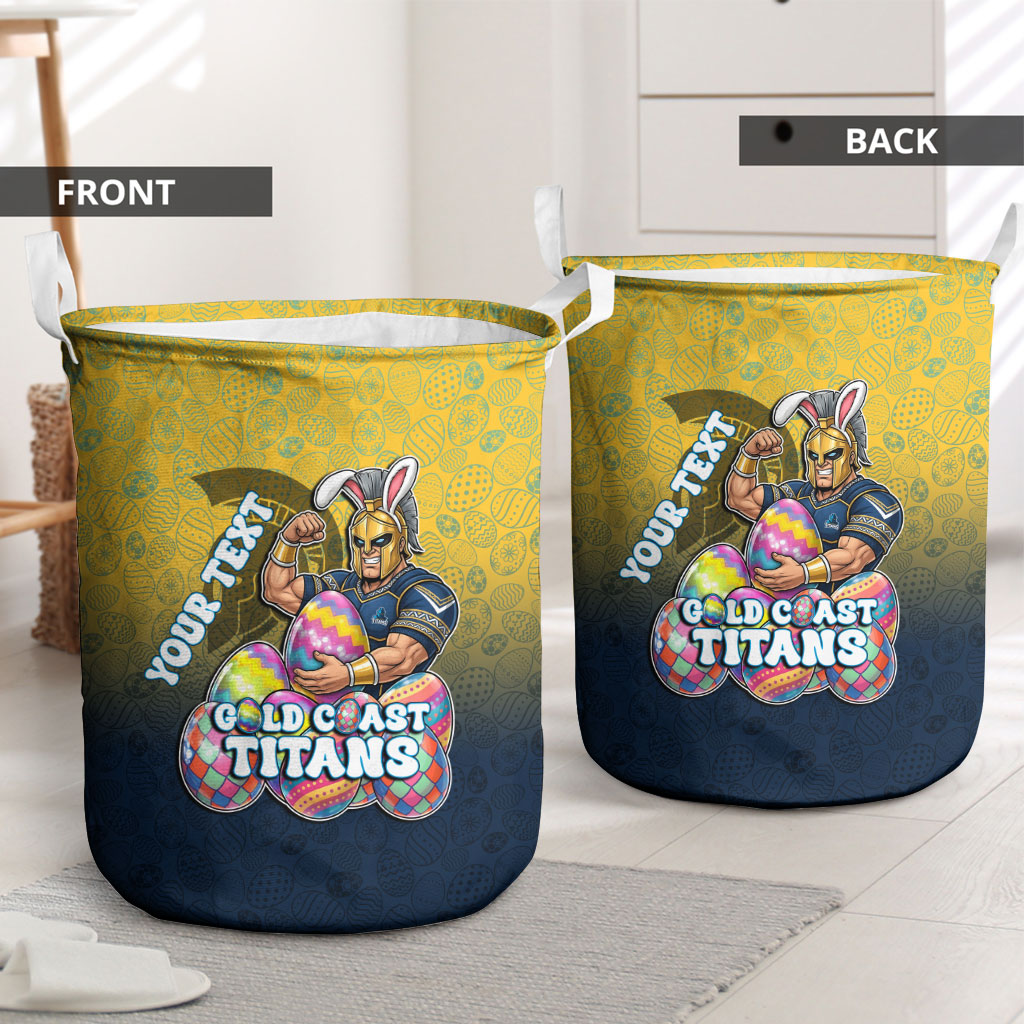 Personalized Gold Coast Titans Laundry Basket Easter Mascot - Colorful Eggs Cartoon Style