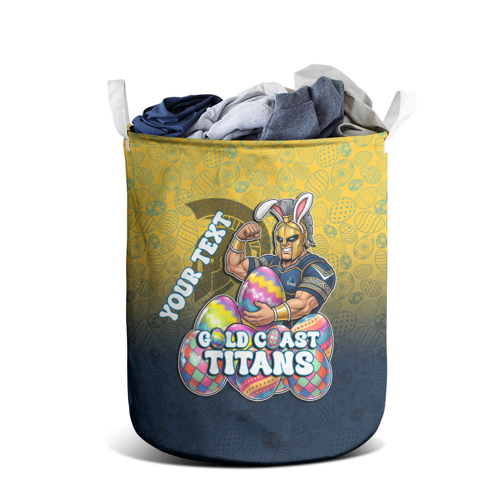 Personalized Gold Coast Titans Laundry Basket Easter Mascot - Colorful Eggs Cartoon Style