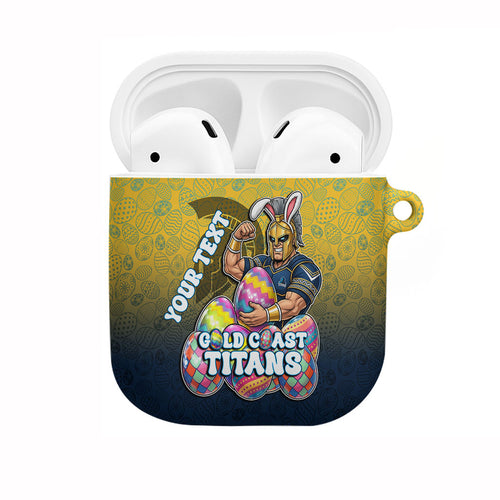 Personalized Gold Coast Titans AirPods Case Easter Mascot - Colorful Eggs Cartoon Style