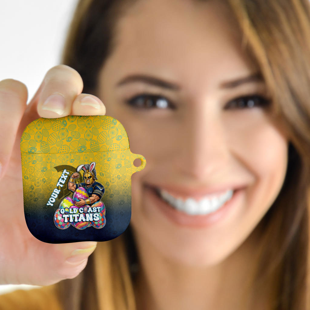 Personalized Gold Coast Titans AirPods Case Easter Mascot - Colorful Eggs Cartoon Style