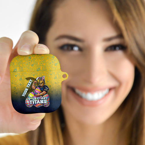 Personalized Gold Coast Titans AirPods Case Easter Mascot - Colorful Eggs Cartoon Style